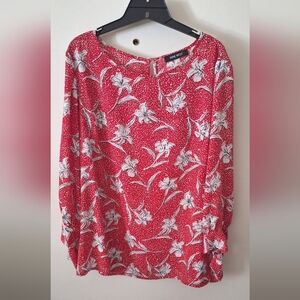 Nine West Floral Tie Cuff Blouse